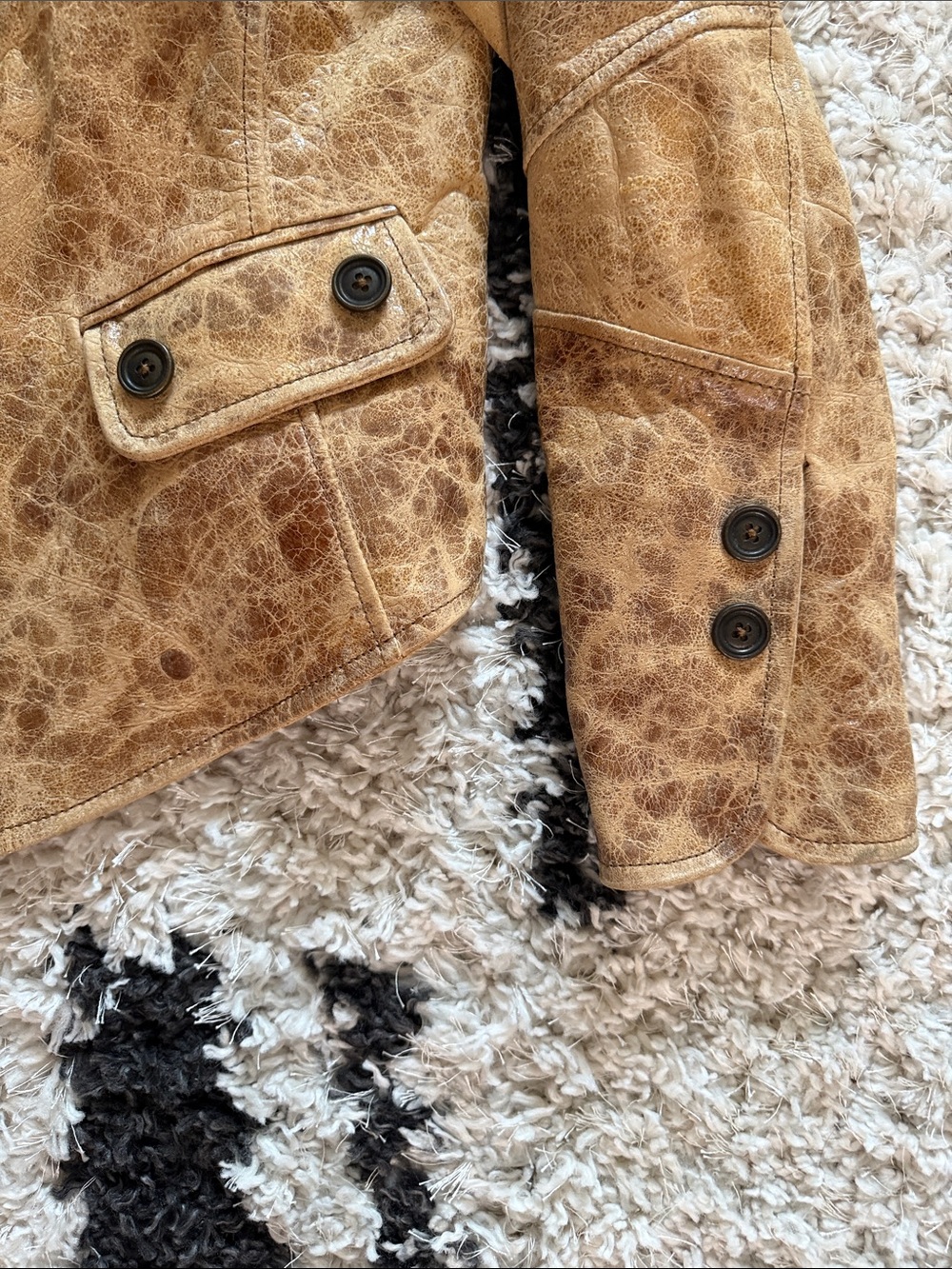 Distressed Tan Leather Jacket with Embroidered Wing & Heart Back - Picture 8 of 15